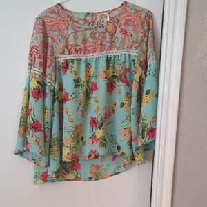 Fig and Flower Multicolor Floral Paisley Blouse